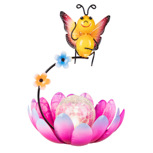 Solar LED Lotusblume mit Schmetterling - ca. 15 x 26 cm