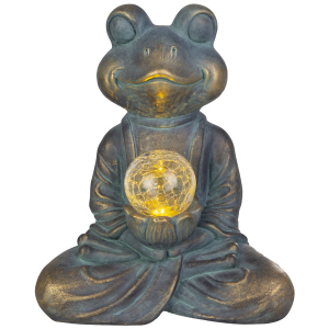Buddha-Frosch mit Solar LED - aus Magnesia - ca. 42 cm