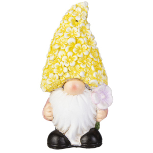 Gartenzwerg mit Blumenmütze - gelb/rosa/grün - ca. 16 cm - 1 Stück