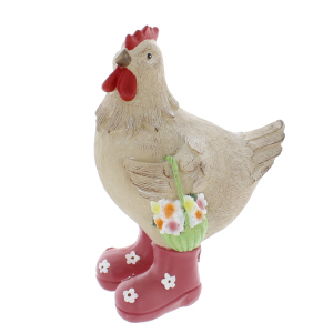 Huhn mit Blumenkorb und Stiefeln - ca. 20 cm