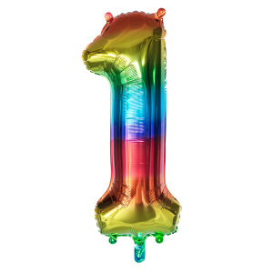Folienballon - Zahl 1 - Regenbogenfarben - ca. 86 cm