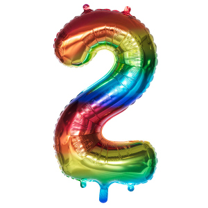 Folienballon - Zahl 2 - Regenbogenfarben - ca. 86 cm