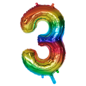 Folienballon - Zahl 3 - Regenbogenfarben - ca. 86 cm