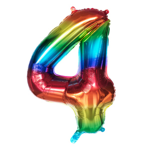 Folienballon - Zahl 4 - Regenbogenfarben - ca. 86 cm
