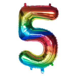 Folienballon - Zahl 5 - Regenbogenfarben - ca. 86 cm