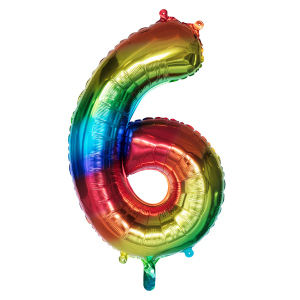 Folienballon - Zahl 6 - Regenbogenfarben - ca. 86 cm