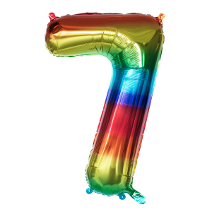 Folienballon - Zahl 7 - Regenbogenfarben - ca. 86 cm