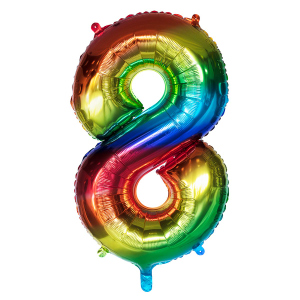 Folienballon - Zahl 8 - Regenbogenfarben - ca. 86 cm