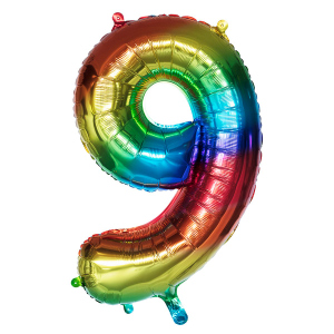 Folienballon - Zahl 9 - Regenbogenfarben - ca. 86 cm