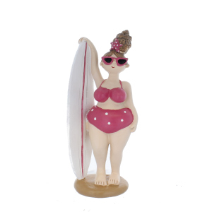 Dekofigur - Frau mit Surfbrett - ca. 9 x 6 x 21,5 cm