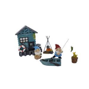 Dekoset - Zwerge mit Bootshaus - ca. 30 x 19 x 10 cm