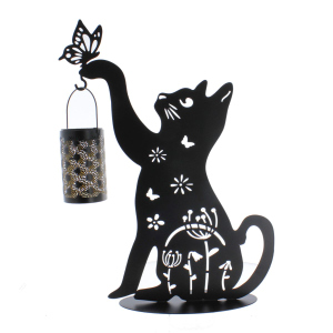 Standdeko - Katze mit Solar LED Laterne - ca. 36 x 10 x 50 cm