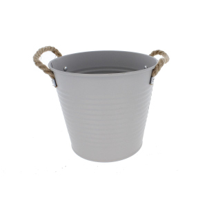Pflanztopf - Eimer mit Seilgriffen - ca. 18 cm - grau