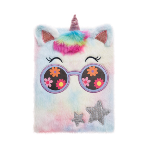 Skizzenbuch mit Fell und Stickerei - Einhorn
