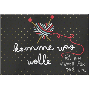 Magnet - mit Umschlag - komme was Wolle - ca. 8,2 x 6 cm