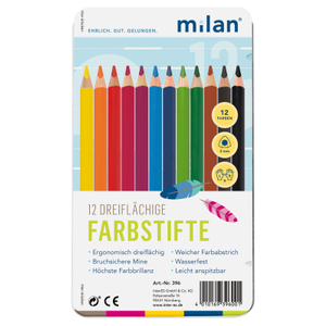 12 Dreiflächige Farbstifte - im Metalletui