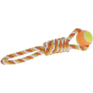 Hundespielzeug - Zugspielzeug mit Tennisball - orange/gelb
