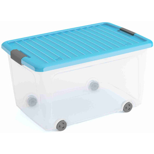 KIS - Rollenbox mit Deckel - L - transparent/blau