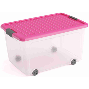 KIS - Rollenbox mit Deckel - L - transparent/pink