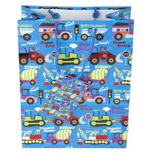 Geschenktasche - Baufahrzeuge - ca. 26 x 12,7 x 32,5 cm