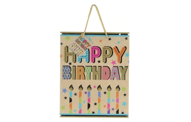 Geschenktasche - Happy Birthday Kerzen - ca. 26 x 12,7 x 32,4 cm 