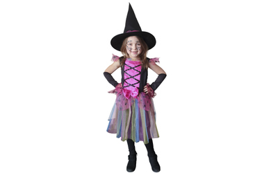 Kostüm - Regenbogenhexe - für Kinder - 3-teilig - Größe 110/116