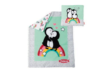 Puppenbettdecke und Kissen - Pinguin