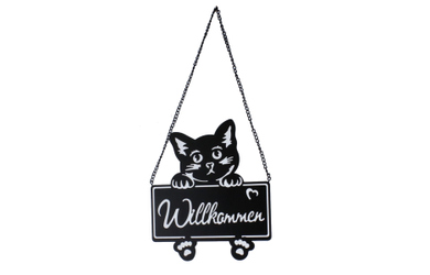 Dekohänger-Schild - Katze - Willkommen - aus Metall - ca. 20 x 46 cm
