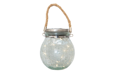 Solar LED Laterne - bauchige Form - aus Glas - ca. 12 x 14,5 cm