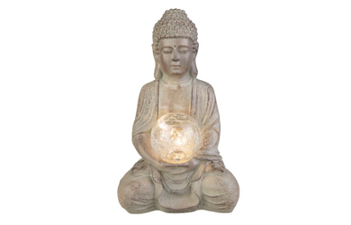 Buddha mit Solar LED Kugel - aus Polyresin und Glas - ca. 20 x 16,5 x 32 cm