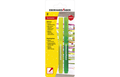 2er Textmarker - Glitzer - gelb, grün