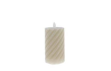 LED Kerze Wellendesign - beige - ca. 7,5 x 12,5 cm
