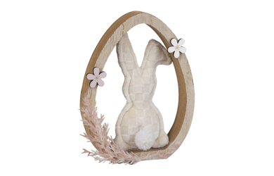 Standdeko - Hase in Ei mit Trockenblumen - ca. 11 x 2 x 14 cm