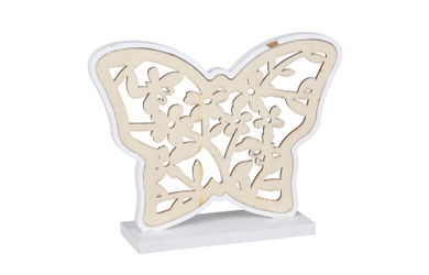 Standdeko - Blume oder Schmetterling - braun/weiß - ca. 15,5 x 5 cm - 1 Stück