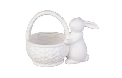 Hase mit Körbchen - weiß - ca. 22,5 x 13,5 x 17 cm