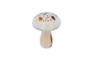 Pilz mit Blättermotiv - weiß/braun - ca. 7,5 x 7,5 x 10 cm 