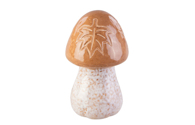 Pilz mit Blättern braun/creme - ca. 7 x 7 x 13 cm