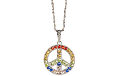 Faschingsschmuck - Peacekette - silber mit bunten Steinen