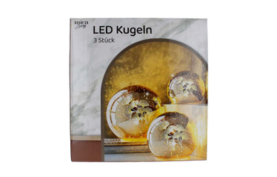 LED Kugeln Gingkoblätter silber - ca. 10 cm, 13 cm, 15 cm - 3 Stück