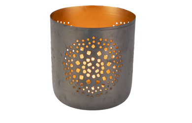 Kerzenhalter Punkte grau/gold - ca. 12 x 13 cm