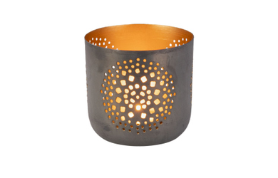 Kerzenhalter Punkte grau/gold - ca. 10,5 x 10 cm