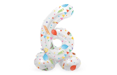 Folienballon - 6 - selbststehend - Joyful - weiß/bunt - ca. 72 cm hoch