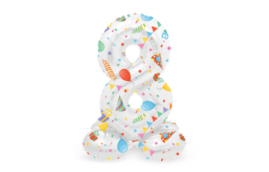 Folienballon - 8 - selbststehend - Joyful - weiß/bunt - ca. 72 cm hoch