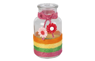 Vase in Flaschenform - bunte Streifen- Glas - ca. 6,5 x 12,5 cm