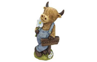 Kuh mit Schild - Willkommen - braun/blau - ca. 23 x 17 x 49 cm