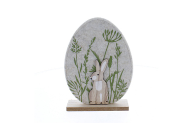 Osterei mit Hase auf Platte braun/grün - ca. 14,5 x 4 x 19,5 cm