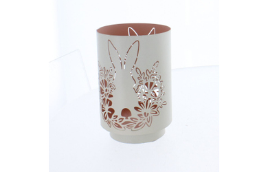 Teelichthalter Hase grau/rosa - ca. 9 x 9 x 13 cm