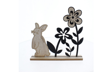 Dekobrett Hase & Blumen schwarz/braun - ca. 24 x 4 x 24 cm