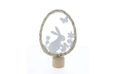 Ei-Silhouette mit Hasen weiß/beige - ca. 15 x 5,5 x 23 cm