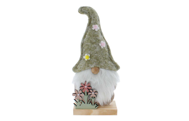 Wichtel mit Blumen - grün/weiß - ca. 12 x 6 x 28 cm